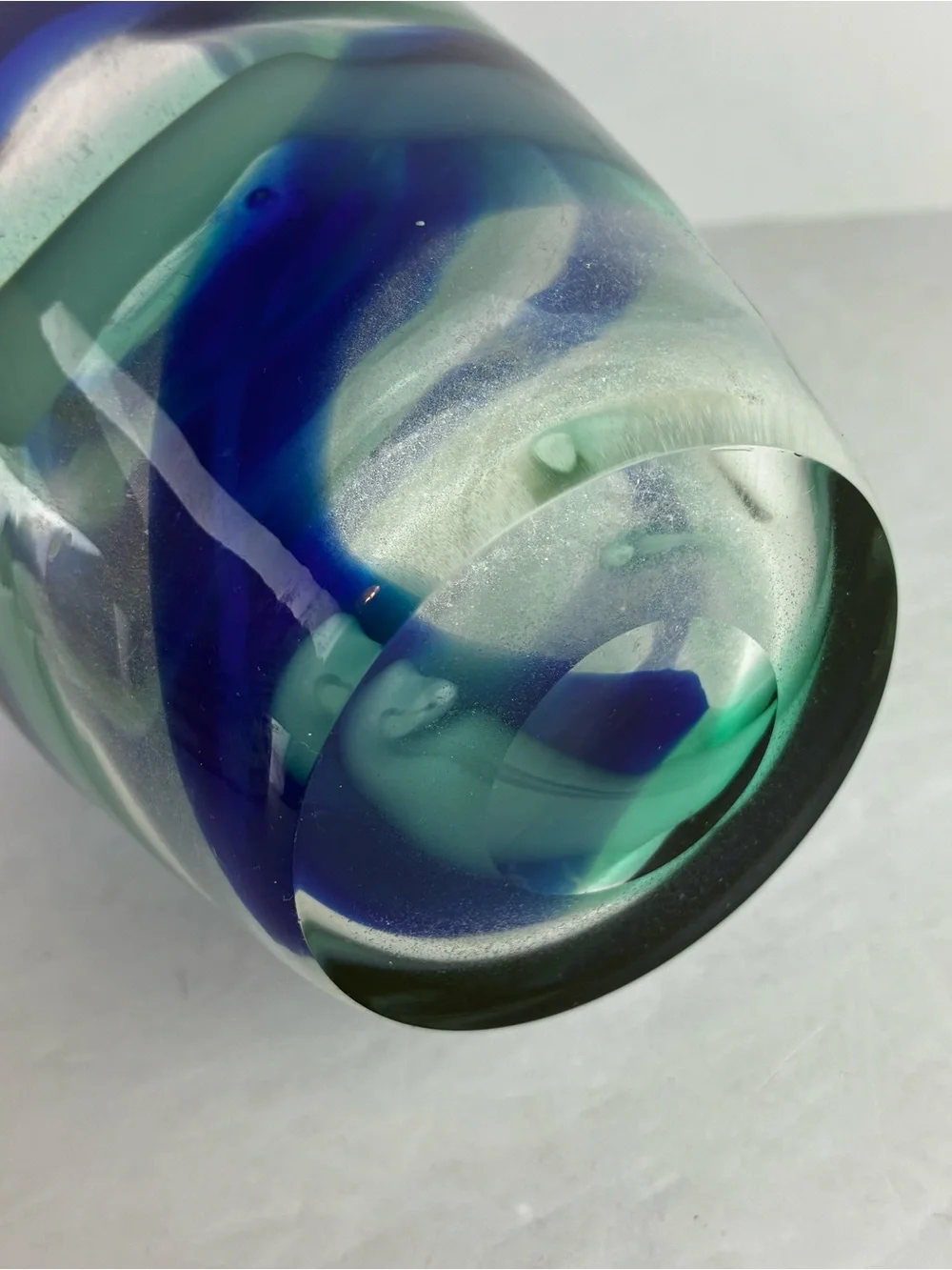Jozefina Krosno Hand Blown Blue Swirl Vase